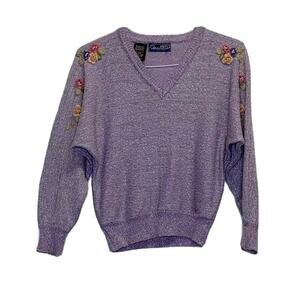 vintage Mariea Kim 20Ans Knits embroidered 90s sweater Purple  Sz M